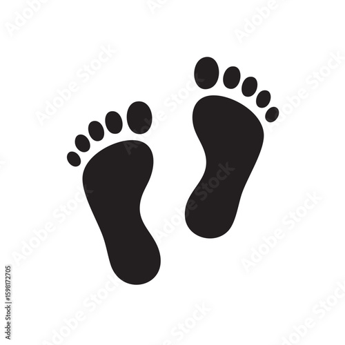 Black Footprints on White Background Simple Graphic Illustration of Human Feet Walking Forward This image