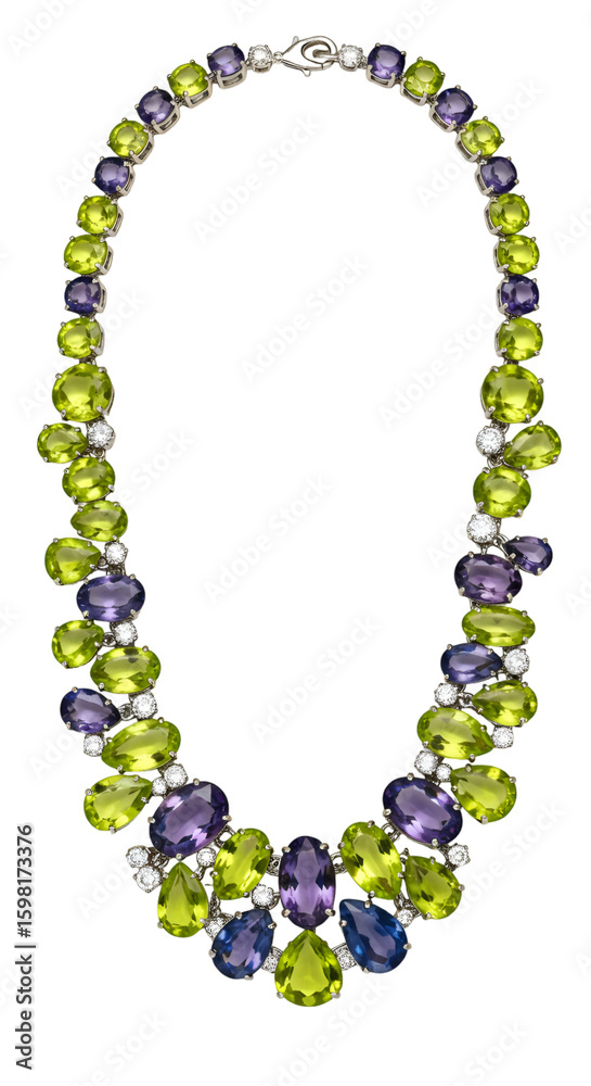 Fototapeta premium Isolated Lime and Violet Gemstone Necklace on Black