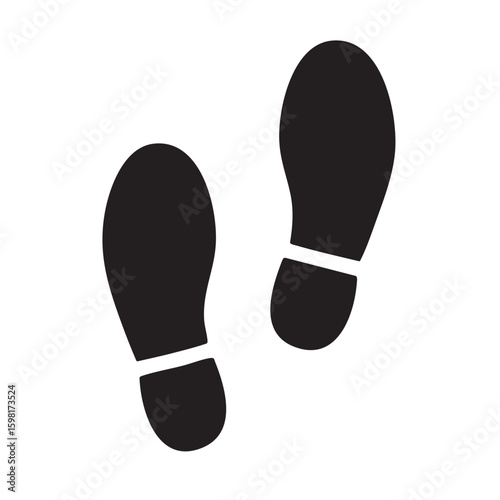 Black Shoe Print Silhouettes on White Background Representing Footprints Walking and Directional Guidance or Movement