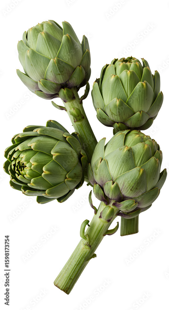 Obraz premium Isolated Photo Four Artichokes on Black Background