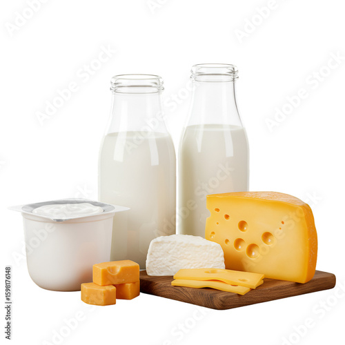 Isolated Photo of Assorted Dairy Products on Transparent Background