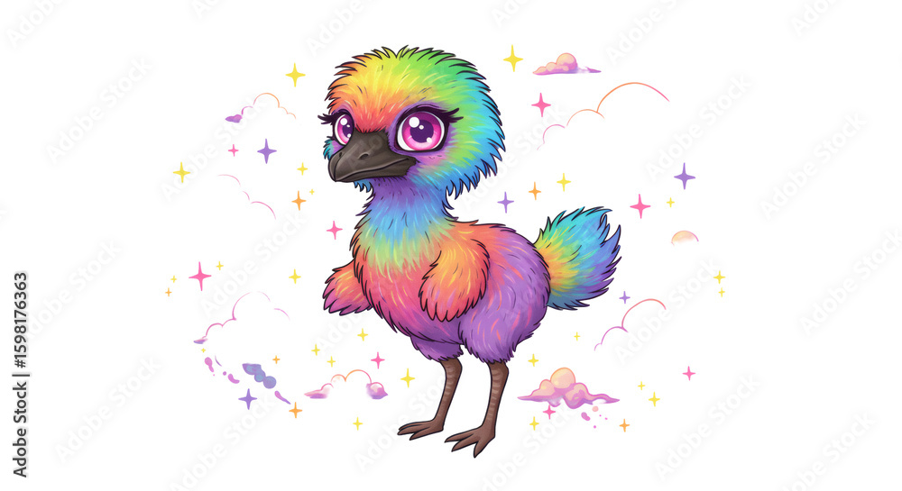 Obraz premium Rainbow Pixel Art Baby Bird on Transparent Background