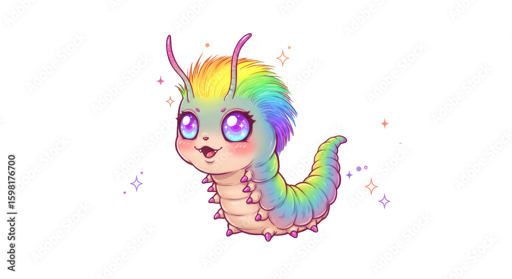 Obraz premium Rainbow Pixel Art Caterpillar Illustration