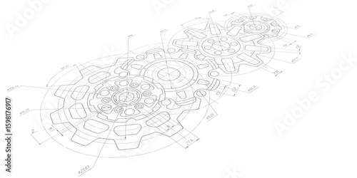 Gears. Technical drawing of gear .Engineering industry. Technology background. Vector illustration.