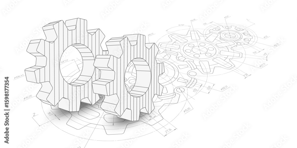 Obraz premium Technology background. Gears. Technical drawing of gear .Engineering industry. Vector illustration.