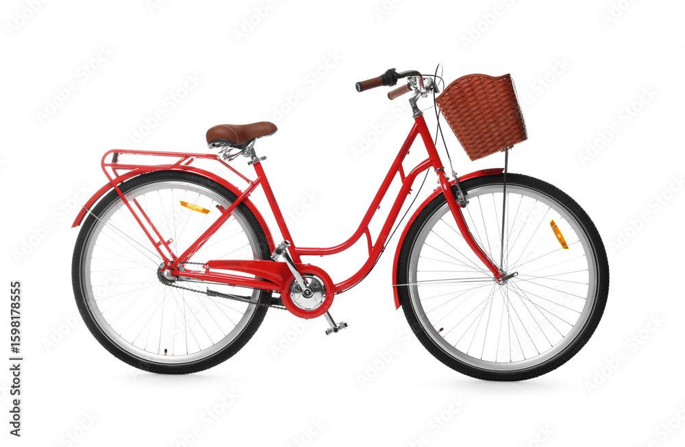 Fototapeta premium One bicycle with basket on white background
