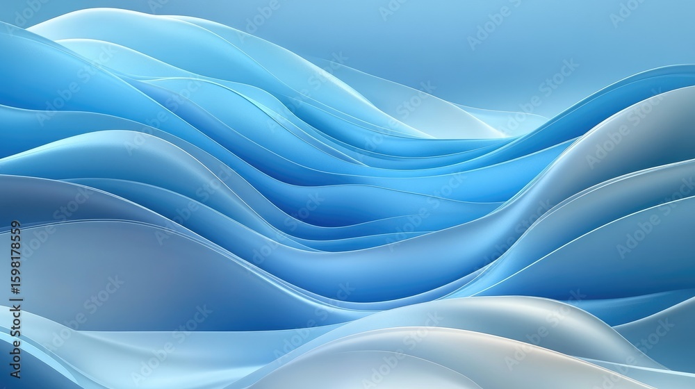 Fototapeta premium Abstract Blue Waves Gradient Background, Smooth Layered Curves, Modern Art