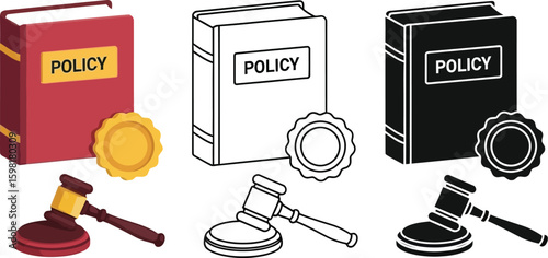 Policy book gavel justice law legal regulation rules compliance enforcement guidelines standards act code
