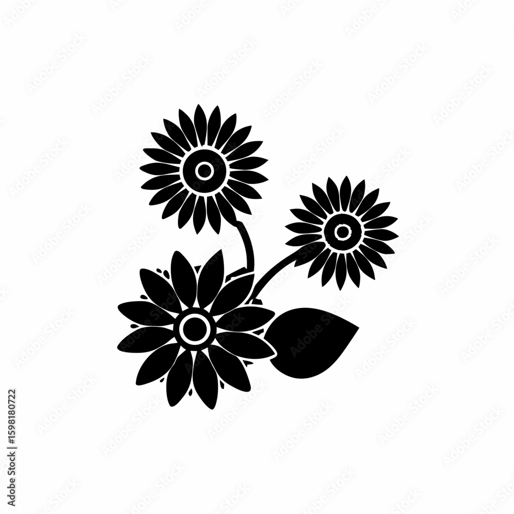 Fototapeta premium creative Sunflowers Icon vector silhouette illustration isolated on white background