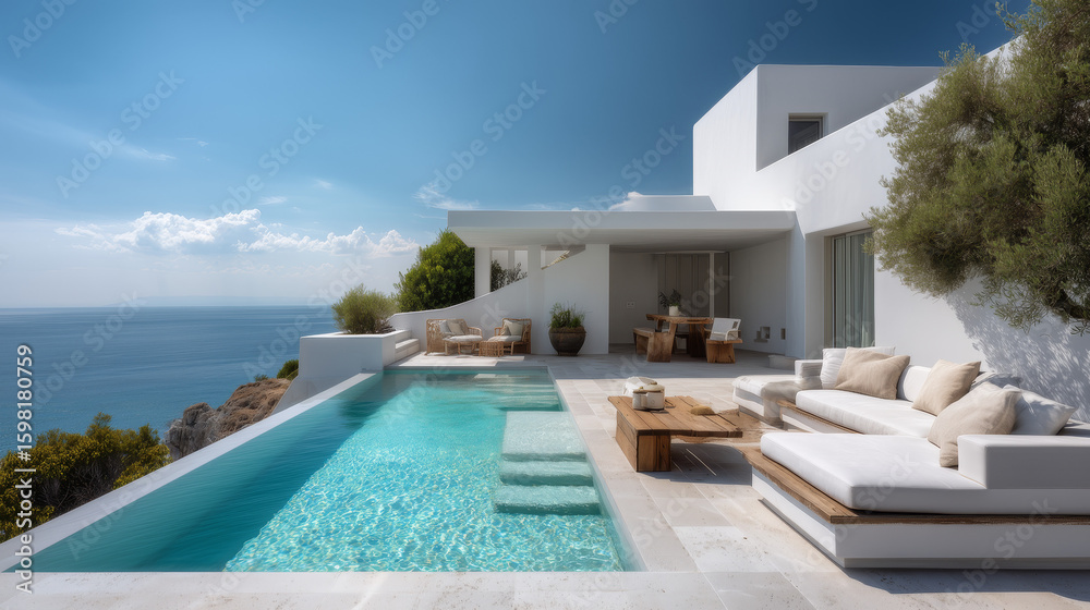Fototapeta premium Luxury Cozy Villa with Private Pool and Natural Surroundings
