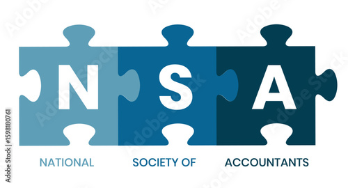 NSA - National Society of Accountants acronym. business concept background. vector illustration concept with keywords and icons. lettering illustration with icons for web banner, flyer