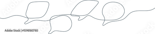 Continuous line vector icons of speech bubbles, chat messages, and conversation symbols. Simple minimal outline style for communication, interface, and modern UI design.