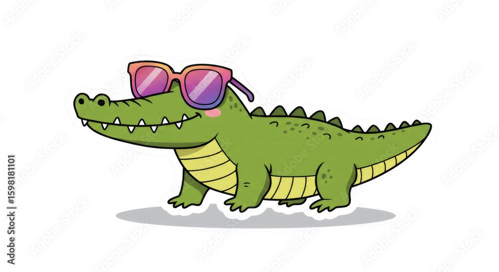 Obraz premium Smiling Green Crocodile Wearing Colorful Sunglasses