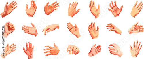 Cartoon hands gestures. Human hand grip different gesture, arm finger pose open palm posture fingers manual set isolated vector illustration