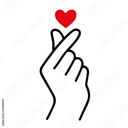 Finger heart icon doodle style. Korean love sign black and white icon clean line art. Ideal for logo, tattoo, app, coloring book, web design, infographics, banner, poster, and more. Vector illustratio