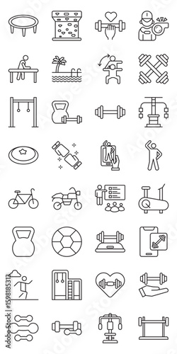 Outdoor Fitness Training set of web icons in line style. outdoor fitness, bodyweight training, trail running, park workout and outdoor gym. Vector illustration