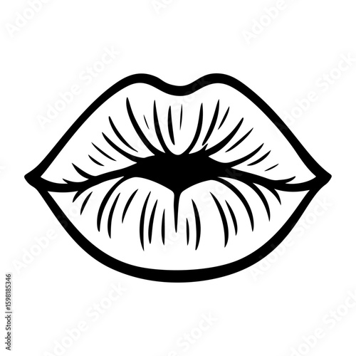 lips black and white icon clean line art, doodle style. Ideal for logo, tattoo, app, coloring book, web design, infographics, banner, poster, and more. Vector illustration