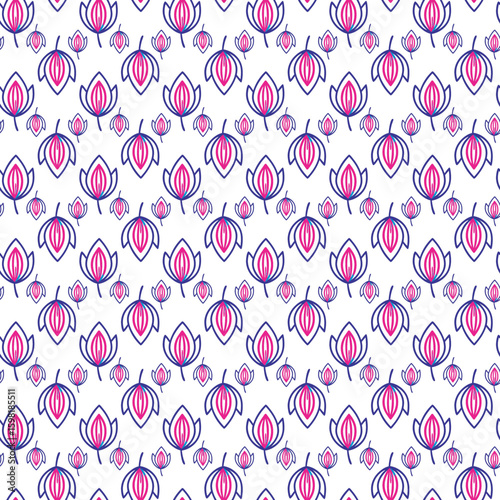 Bright Seamless Pattern With Modern Floral Motif and Repeated Pink Lotus Design