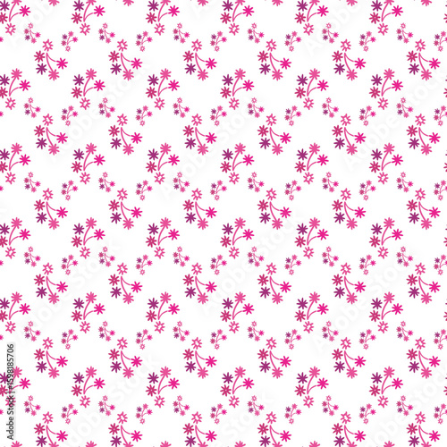Floral Pattern With Pink and Purple Flowers on White Background