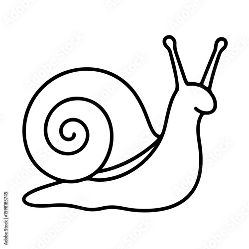 Snail black and white icon clean line art, doodle style. Ideal for logo, tattoo, app, colouring book, web design, infographics, banner, poster. slug Vector illustration