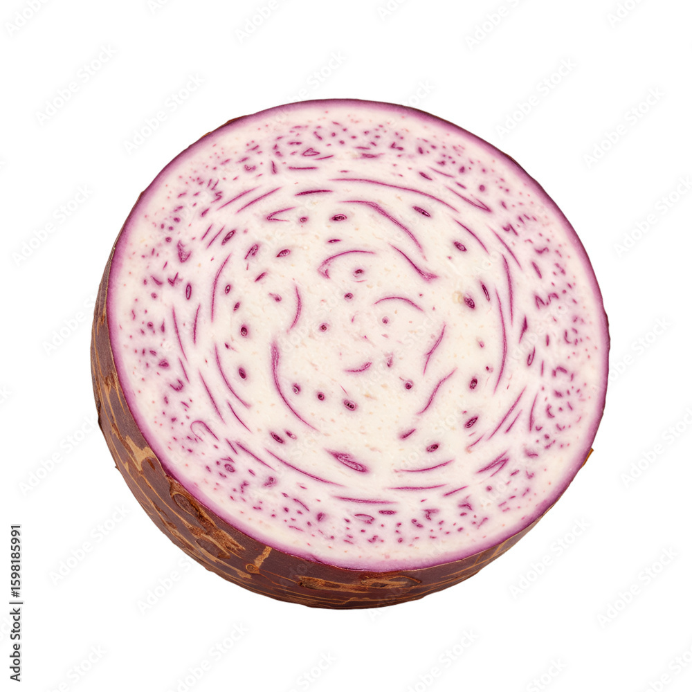 Fototapeta premium Isolated Photo Realistic Purple Yam Slice on Black Background