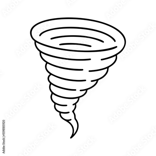 Tornado storm black and white icon clean line art, doodle style. cyclone hurricane icon. Ideal for logo, tattoo, app, colouring book, web design, infographics, banner, poster. Vector illustration