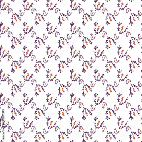 Seamless Floral Pattern With Stylized Branches and Leaves in White Background
