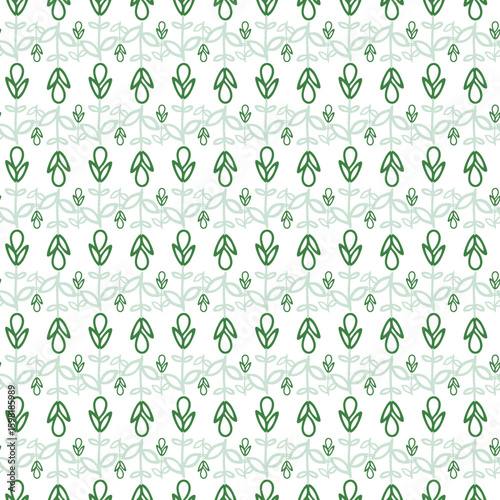 Seamless Green Nature Pattern With Stylized Organic Floral Design