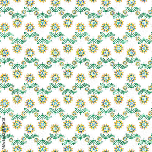 Seamless Pattern Design Featuring Styled Sunflowers and Leaf Motifs