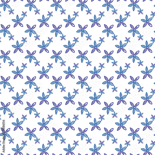 Seamless Pattern of Blue Floral Designs on White Background