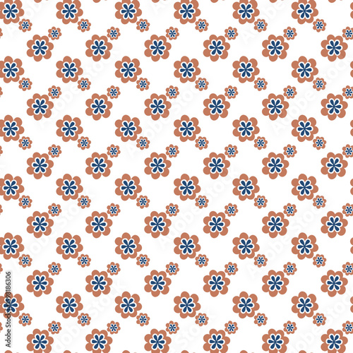 Seamless Pattern of Red and Blue Flowers on White Background