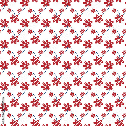 Seamless Pattern of Red Floral Shapes on White Background