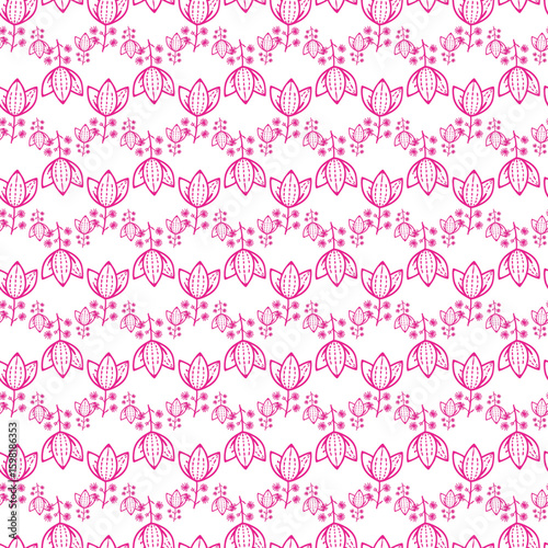 Seamless Pattern of Pink Floral Motifs on White Background