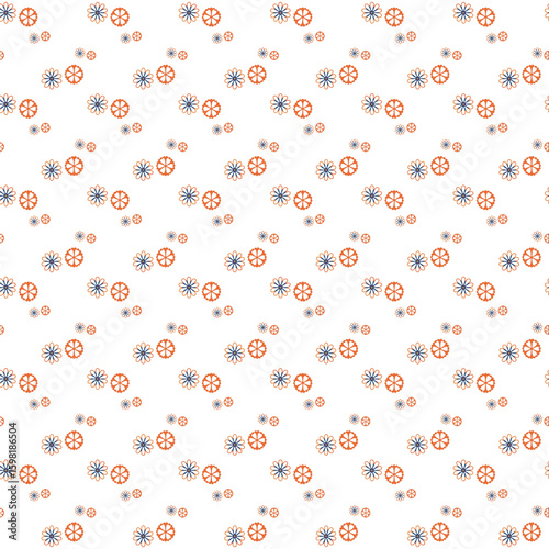 Seamless Pattern With Abstract Floral Motifs In Orange and Blue Tones