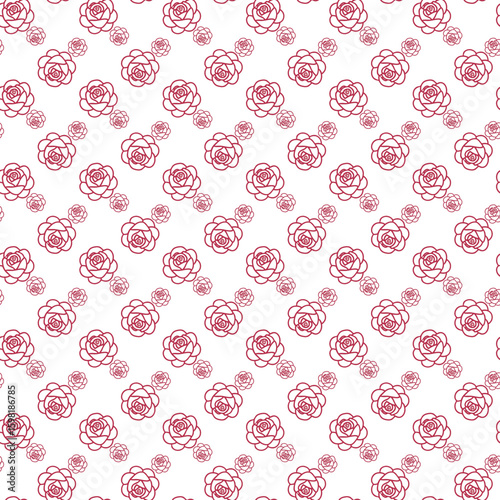 Seamless Red Rose Pattern with Abstract Repeating Floral Details on White Background