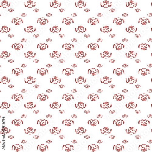 Seamless Red Rose Pattern with Leaves on a White Background.