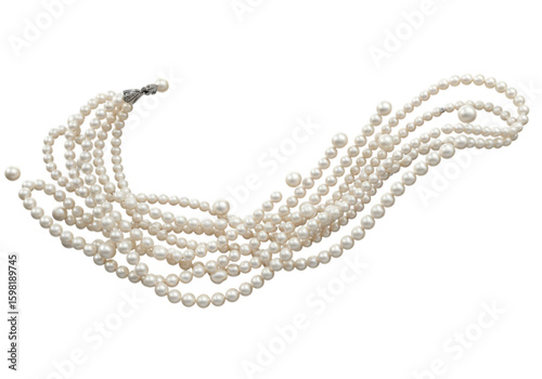 Isolated Photo White Pearl Multi-Strand Necklace on Black