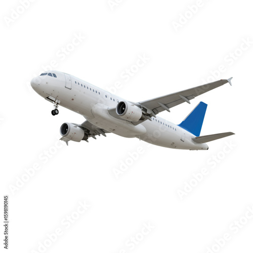 Isolated Photo White And Blue Airplane In Flight