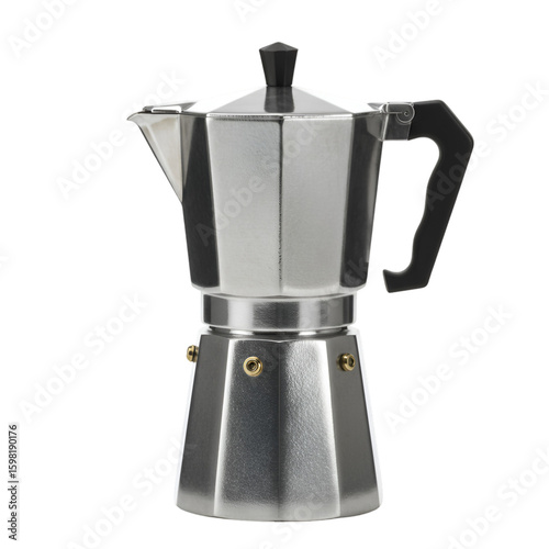 Isolated Photo of Silver Moka Pot on Transparent Background