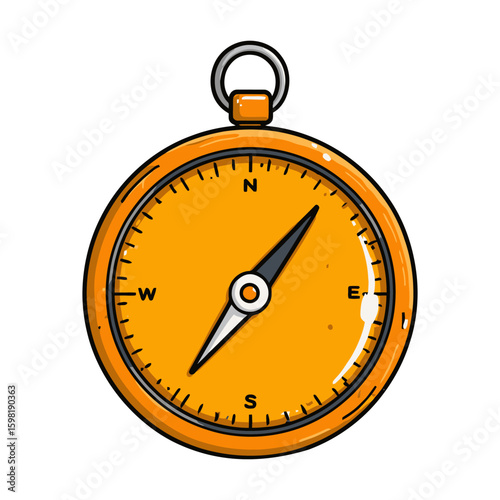 Vibrant Navigation: A Detailed Cartoon Illustration of a Classic Orange Compass