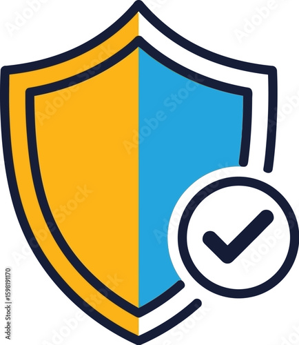 A stylized graphic representation of a shield with a checkmark, symbolizing protection and security.