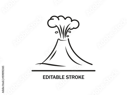 Volcano erupting isolated with editable stroke concept on white background in simple line style.
