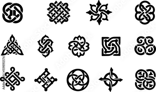 Tribal Phoenix and Celtic Knot Symbol Set" art vector bundle