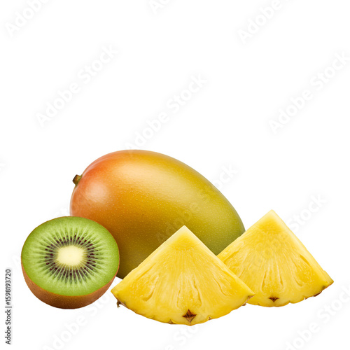 Isolated PNG Image of a Ripe Mango Kiwi and Pineapple Slices