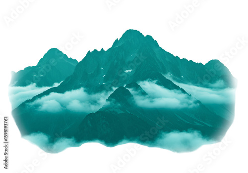 Isolated PNG of Turquoise Mountains with Clouds