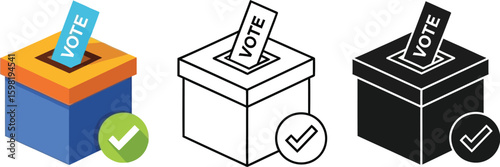 Vote box illustration set for election day campaign and democratic process with check mark icon