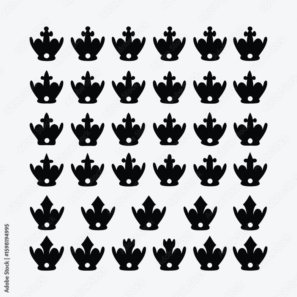 Fototapeta premium Vector art of a pattern of black crowns on a white background