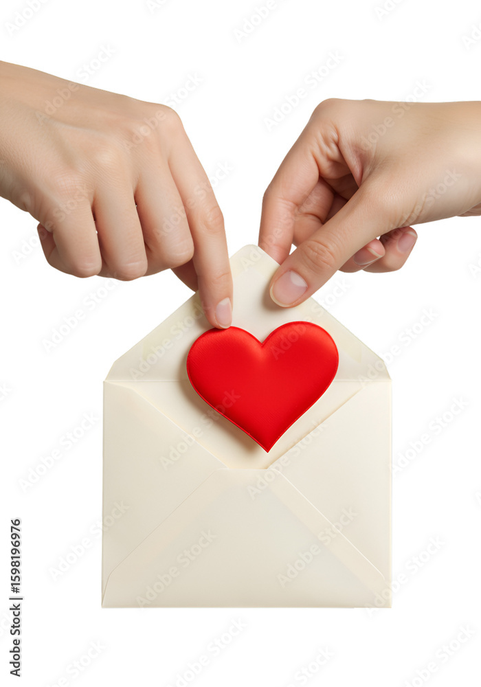 Obraz premium Isolated Photo of Hands Opening Envelope With Red Heart