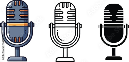 Microphone icon set vector illustration for podcasting audio recording and broadcasting design elements