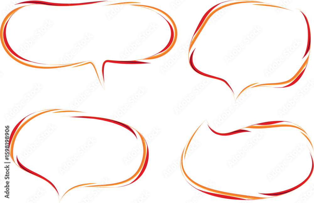 red orange outlined colorful decorative stroke speech bubbles